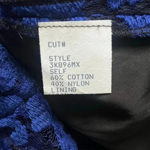 Tadashi Shoji Black Blue Lace Double V Sleeveless Fitted Ribbon Waist Dress 6 - Picture 6 of 9